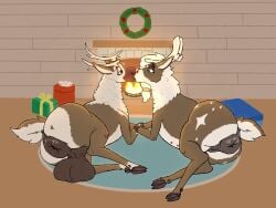 antlers anus ass balls christmas deer duo female feral fire fireplace genitals gift hair holidays horn kissing male male/female mammal new_world_deer nipples nude puffy_anus pussy reindeer stardustspears tail wreath