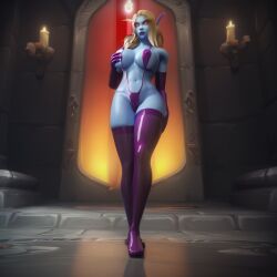 ai_generated big_breasts bimbo blood_elf elf elf_female high_heels latex latex_gloves looking_at_viewer pointy_ears sling_bikini stable_diffusion stockings sylvanas_windrunner undead warcraft world_of_warcraft