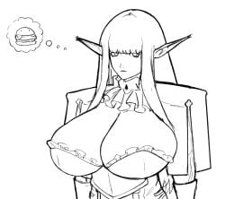 1girls breasts burger eiselin_hulkenberg elf elf_ears female huge_breasts massgrave metaphor:_refantazio thought_bubble