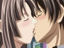 animated anime blush brown_hair cleavage_(game) closed_eyes inseki kissing ova stepbrother_and_stepsister toudou_erika toudou_yuuto