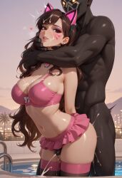 1girls ai_generated athletic_male aurora big_penis bikini brown_eyes brown_hair brunette_female brunette_hair cum cum_between_thighs cumshot d.va dark-skinned_male female from_behind from_behind_position genshin_impact gigantic_penis hilichurls_(species) lingerie long_hair male mirresex night night_sky outdoors overwatch penis penis_between_thighs pool poolside size_difference stockings water wavy_hair