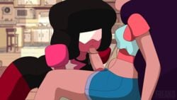 animated breasts dickgirl erection fellatio female freako futa_on_female futanari garnet_(steven_universe) gem_(species) gem_fusion intersex kneeling oral penis precum sitting steven_universe stevonnie uncensored