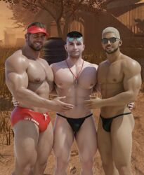 3d_(artwork) 3d_render bara beach big_boobs big_booty big_boy big_butt big_muscles big_thighs chris_redfield david_king dead_by_daylight farm farm_boi fit_body fit_male gabriel_soma gay gay_male hunk hunks muscles muscular muscular_arms muscular_male resident_evil sunglasses sunlight take_your_pick trunks