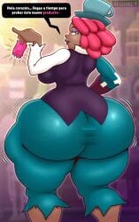 1girls 2026 anthro big_breasts big_butt brawl_stars butt dark-skinned_female dark_skin hyper juju_(brawl_stars) looking_at_viewer nude nude_female pink_hair red_hair solo solo_female spanish_text supercell text xequiel