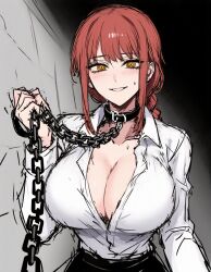 1girls ai_assisted ai_generated blush blushing_at_viewer blushing_female breasts breasts_bigger_than_head chain_leash chain_necklace chains chainsaw_man female looking_at_viewer makima_(chainsaw_man) nay_juno provocative sexy sexy_body