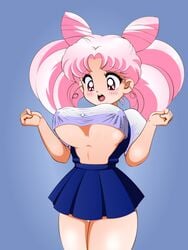 bishoujo_senshi_sailor_moon blush breasts busty chibi_usa clothed clothing erect erect_nipples erect_nipples_under_clothes hourglass_figure huge_breasts large_breasts lupus nipples panties pantyshot pink_hair school_uniform schoolgirl skirt tied_hair transformation twintails underboob underwear uniform voluptuous