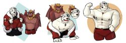 2025 absurd_res anthro armpit_hair bear blonde_hair bodily_fluids body_hair bulge canid canine clothed clothing costume detailed_bulge dragon duo european_mythology hair hi_res hybrid jack_frost_(tas) lifewonders lumus_king male male/male mammal matsurishiroii muscular muscular_male mythological_creature mythological_scalie mythology polar_bear possession raccoon_dog red_body santa_costume scalie sequence sweat swimwear tanuki tokyo_afterschool_summoners topless topless_male ursine western_dragon yellow_eyes