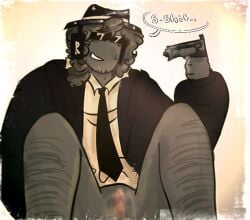 1boy 1nonbinary 2d 2d_(artwork) 2d_artwork artist_request black_tie black_tie_(suit) body_hair boypussy chance_(forsaken) cuntboy cuntboy_only fedora forsaken_(roblox) glasses gray_body gray_hair gray_skin grey_body grey_hair grey_skin gun gunplay hat headphones holding_gun holding_gun_incorrectly masturbation non-binary nonbinary nonbinary_(lore) pussy roblox roblox_game robloxian solo solo_cuntboy stubble sunglasses tagme tagme_(artist) tie tuxedo