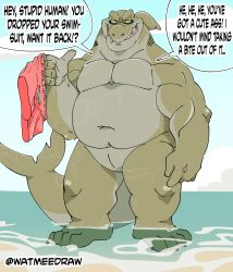 anthro anthro_shark anthrofied beach belly_button big_arms boxers boxers_removed bubbles clenched_hands cloaca dialogue english_text fat fat_anthro fins gay gills help!_im_a_fish implied_yaoi male male_only muscles muscular muscular_anthro muscular_arms muscular_male navel nude partially_submerged pecs pectorals scalie shark_(help!_im_a_fish) shark_fin shark_tail sharp_teeth sheath sheath_slit smirk solo solo_male speech_bubble wading watmeedraw wet wet_body yellow_sclera