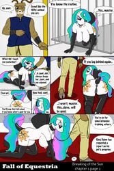 2016 alicorn anthro anthrofied antlers anus broken_horn cage cervine clothing collar comic cutie_mark dialogue elbow_gloves english_text equine fall_of_equestria fan_character female friendship_is_magic gloves horn latex latex_gloves leash legwear lying male mammal my_little_pony nude ponkpank princess_celestia_(mlp) pussy reindeer scar slave stockings tail_wrap text wings wraps