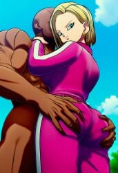ai_generated android_18 ass_grab dark-skinned_male dragon_ball dragon_ball_super dragon_ball_super_super_hero dragon_ball_z interracial