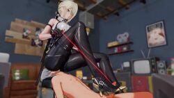 10_seconds 1boy 1girls 3d 3d_animation animated blender blonde_hair dominant_female emotionless evelyn_chevalier facesitting femdom footjob fully_clothed high_heels hoyoverse light-skinned_female light-skinned_male mihoyo no_sound okrakitty_(artist) shorter_than_10_seconds sitting_on_person small_penis string submissive_male tagme tied_penis uninterested video wise_(zenless_zone_zero) zenless_zone_zero