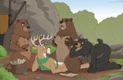 all_fours anthro anthro_on_anthro anthro_penetrated anthro_penetrating anthro_penetrating_anthro antlers ass balls_deep bear black_bear black_body black_fur black_nose bottomless bottomless_anthro bottomless_male breasts brown_bear brown_body brown_fur clothed clothing deer female female_penetrated forest fur genitals grizzly_bear group hi_res horn interspecies jewelry jishinu kneeling male male/female male_penetrating male_penetrating_female mammal necklace new_world_deer nipples nude nude_anthro nude_female outdoor_nudity outside outside_sex penetration penile penile_penetration penis_in_vagina plant sex tail tree tribal ursine vaginal_penetration vaginal_penetration vulva white-tailed_deer