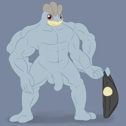 1boy anthro balls clothing grey_background hi_res humanoid humanoid_penis looking_at_viewer machamp male male_only multi_arm multi_limb muscular nintendo nude penis pokemon pokemon_(species) posexe presenting red_eyes reptile scalie simple_background smile solo spreading standing uncut underwear video_games