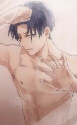 blush blush levi_ackerman looking_at_viewer shower steam