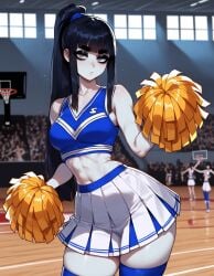 1girls ai_generated artstyle_imitation ass bangs basketball bella_(xandr) black_hair black_makeup blue_crop_top blue_stockings blunt_bangs breasts cheering cheerleader cheerleader_outfit cheerleader_uniform crop_top ear_piercing earrings emotionless eyelashes eyeshadow female goth goth_girl grey_eyes light-skinned_female makeup medium_breasts pale-skinned_female pleated_skirt skirt solo sports sports_uniform stockings straight_hair thiccwithaq_(ai_style) thick_ass thick_legs thick_lips thick_thighs thighs thin_female thin_waist voluptuous voluptuous_female white_skin xandr young