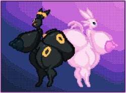 2d 2girls animated ass big_ass big_breasts big_butt breasts butt_squish eeveelution espeon female female_only massive_breasts nintendo pixel_animation pixel_art pokemon pokemon_(species) the_inclined_trunk umbreon