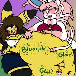 bbw big_breasts breasts cleavage eeveelution fan777zelda female furry huge_breasts overweight pikachu pokemon pokemon_(species) sylveon thick_thighs wide_hips