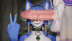 balls big_penis blue_fur blue_hair blue_lipstick dick_on_face krystal krystal_(dogzeela) krystal_(star_fox) necklace peace_sign wolf_o&#039;donnell