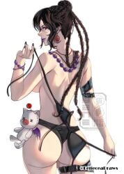 1girls solo female_only female female_focus long_hair elbows shoulders fingers fingernails sideboob large_breasts breasts ass thighs thick_thighs slim_waist slim_female narrow_waist slender_waist slender_body lean_figure wide_hips white_background simple_background upper_body standing hair_between_eyes looking_at_viewer digital digital_media digital_art digital_drawing digital_media_(artwork) digital_drawing_(artwork) 2d 2d_(artwork) 2d_artwork drawing black_hair black-haired_female red_eyes red-eyed_female looking_back looking_back_at_viewer smile smiling smiley_face smiling_at_viewer closed_mouth_smile mole mole_on_face mole_under_mouth braid braids braided_hair earrings pierced_ear ear_piercing pierced_ears ear_piercings beneceadraws nape profile back median_furrow shoulder_blades butt ass_cleavage ass_crack thick_ass thick_butt gluteal_fold thigh_gap nude naked nudity naked_female nude_female naked_woman mostly_nude nearly_nude almost_naked almost_nude practically_nude topless topless_female busty busty_female busty_girl adult adult_female mature_female mature large_boobs big_breasts big_boobs inframammary_fold backboob nails nail_polish black_nails black_nail_polish black_fingernails underwear panties black_underwear black_panties thighband lips lipstick purple_lips purple_lipstick bare_skin bare_shoulders bare_breasts bare_tits bare_arms bare_hands bare_hips bare_back bare_ass bare_butt exposed_skin exposed_shoulders exposed_breasts exposed_arms exposed_hips exposed_back exposed_ass exposed_butt posing posing_for_the_viewer posing_naked posing_nude bikini_top_removed bikini_removed armband lulu_(final_fantasy) final_fantasy final_fantasy_x alternate_version_available alternate_version_at_source