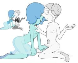 1girls 2girls accurate_art_style arm_up blue_hair blue_nipples blue_pearl_(steven_universe) blue_skin blush blush_lines cartoony closed_smile colored couple cracked_skin digital_drawing_(artwork) digital_media_(artwork) doughnut_hair_bun duo duo_female edited female female/female female_only flat_chest gem gem_(species) gemstone grey_hair grey_nipples hair_up hand_on_thigh hotfiresu kneeling not_ai_generated one_arm_up pink_pearl_(steven_universe) pixie_cut possessed pussy see-through_clothing see-through_skirt short_hair simple_shading sitting small_breasts smiling steven_universe touching_breast touching_leg touching_nipples touching_thigh volleyball_(steven_universe) white_background white_pearl_(steven_universe) white_skin yuri