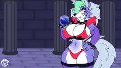 big_breasts blueberry_inflation breasts cleavage female five_nights_at_freddy's furry huge_breasts inflation mad_n_evil roxanne_wolf_(fnaf) tagme thick_thighs wide_hips