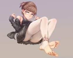 1girls ballerina ballet black_skirt blank_background brown_hair can_feng_da_bai_ying character_request feet female female_only foot_fetish legs long_toes presenting_feet spread_toes stirrup_stockings toes white_pantyhose