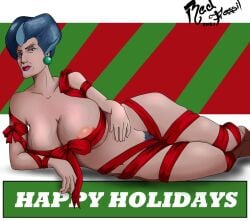 1girls areolae artist_name big_breasts breasts christmas christmas_decorations christmas_present cinderella_(1950_film) disney feet female female_only genitals gilf granny gray_hair hair hairy hairy_pussy highres lady_tremaine looking_at_viewer mature_female mature_woman nipples nude nude_female old older_female plump_thighs pubes pubic_hair r3dfossil ribbon ribbons sagging_breasts shiny_skin solo vagina veins wrapped wraps wrinkles