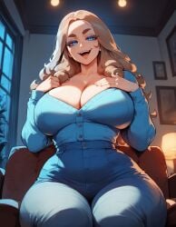 1girls ai_generated big_breasts blue_cardigan blue_eyes brown_hair cardigan cleavage curvy curvy_figure dat_ass earrings high_waisted_pants huge_ass huge_breasts jewelry light-skinned_female light_brown_hair light_hair long_hair long_sleeves mature_female milf mommy mommy_kink mother plump plump_ass seductive seductive_eyes seductive_look seductive_smile smile smug submissive submissive_female thick_ass thick_legs thick_lips thick_thighs wanting_sex xandr