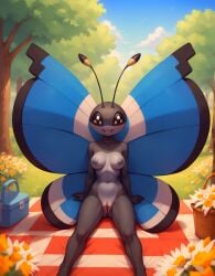 ai_generated anthro anthro_only female furry furry_female gobabsnow insect_girl medium_breasts nipples_gray non-human_areolae nude pokemon pokemon_(species) vivillon wings