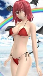 1girls 2023 3d_(artwork) beach bikini breasts cleavage clouds demon devil devil_tail embodiment_of_scarlet_devil hati_yukkuri_mmd koakuma looking_at_viewer mmd outdoors rainbow red_bikini red_eyes red_hair_female short_hair_female sideboob sky smiling solo_female solo_focus succubus swimsuit touhou water wings wings_on_head