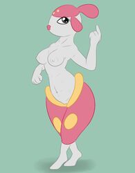 anthro areola breasts erect_nipples eyelashes female grey_eyes hi_res humanoid lipstick makeup mammal medicham navel nintendo nipples nude pokemon posexe pussy simple_background small solo standing video_games wide_hips