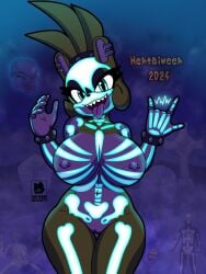 2024 afrosoricid anthro artist_logo big_breasts blue_eyes bone breasts devil_horns_(gesture) ear_piercing electricity female genitals gesture glowing glowing_bodypaint hair halloween hand_gesture hi_res holidays idw_publishing logo mammal masters_of_the_universe mattel navel nipple_piercing nipples nude piercing ponytail pussy sega sharp_teeth skeleton skeletor skwid solo sonic_the_hedgehog_(comics) sonic_the_hedgehog_(idw) sonic_the_hedgehog_(series) surge_the_tenrec teeth tenrec tongue tongue_out