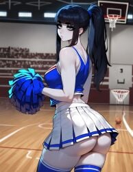 1girls ai_generated artstyle_imitation ass ass_focus bangs basketball bella_(xandr) black_hair black_makeup blue_crop_top blue_stockings blunt_bangs booty breasts cheering cheerleader cheerleader_outfit cheerleader_uniform crop_top ear_piercing earrings emotionless eyelashes eyeshadow female goth goth_girl grey_eyes light-skinned_female looking_at_viewer makeup medium_breasts pale-skinned_female pleated_skirt ponytail skirt solo sports sports_uniform stockings straight_hair thiccwithaq_(ai_style) thick_ass thick_legs thick_lips thick_thighs thighs thin_female thin_waist voluptuous voluptuous_female white_skin xandr young