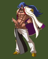 1boy 1male 1man abs animated azrael_(blazblue) bara big_penis blazblue blue_hair blue_pubic_hair breathing clothed cum dripping dripping_cum drooling erect_penis erection flowing_hair full-length_portrait full_length green_background heavy_breathing large_penis long_hair long_hair_male long_penis male male_only muscle muscles naughty_face pants_down pecs penis pixel_art portrait precum presenting presenting_penis pubic_hair saliva simple_background smile smirk smirking solo standing tagme testicles uncensored wind