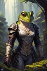 anthro armor frog gold_eyes medieval medieval_armour sultry_eyes sultry_gaze tight_fit white_lace white_lingerie