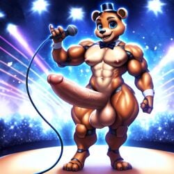 1male 3_toes abs ai_generated animatronic animatronic_male anthro audience bear biceps big_balls big_penis boner bowtie broad_shoulders camera_flashes casual_boner casual_nudity completely_nude completely_nude_male curvy_figure cute digitigrade erection five_nights_at_freddy's fnaf freddy_(fnaf) front_view gay holding_microphone huge_balls huge_cock laser looking_at_viewer male_only muscular muscular_anthro muscular_arms muscular_male muscular_thighs nai_diffusion neon_lights nude nude_male pecs pectoral_bulge proud_of_his_cock shameless shirt_cuffs shortstack solo stage thick_thighs top_hat veiny veiny_balls veiny_penis veiny_testicles wide_hips