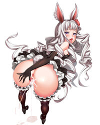 ass ass_grab bent_over elin_(tera) female from_behind looking_at_viewer looking_back lucknight naughty_face purple_eyes silver_hair tera_online