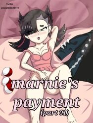 black_hair green_eyes mansturbate marnie_(pokemon) pokemon pokemon_swsh small_breasts takemoshi-art younger_female