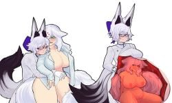 absorption absorption_vore animal_ears animal_tail behind belly big bow breast_expansion commission ear exposed female female_pred fox_ears fox_girl fox_tail from glasses hug internal internal_view kemonomimi large_breasts original original_character prey sequence smug tail voluptuous voluptuous_female vore wardrobe_malfunction white_hair x-ray