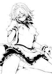 blush braid breasts clothed_sex cowgirl_position female holding_hands lefthand maid_headdress nipples penetration sakuya_izayoi sex shirt_lift smile solo_focus straddling tied_hair touhou twin_braids vaginal_penetration wrist_cuffs