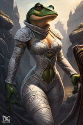 ai_generated anthro frog hips princess smirk thick_thighs white_lace white_lingerie