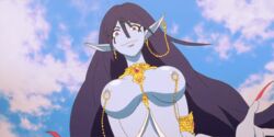 animated blue_eyes blue_hair blue_skin breasts djinn female giantess jewelry large_breasts long_fingernails magi:_the_labyrinth_of_magic paimon paimon_(magi) topless