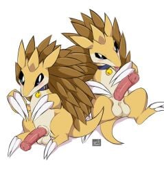 animal_genitalia balls big_penis blush claws collar erection generation_1_pokemon genitals hi_res long_nails male nintendo penis pokemon pokemon_(species) sandslash solo spec_almond_(artist) tongue tongue_out vein veiny_penis