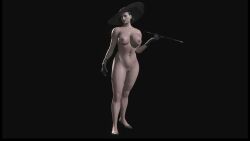 1girls 3d 3d_model alcina_dimitrescu big_breasts black_background breasts capcom female female_only full_body gloves hat high_heels naked naked_female nipples nude nude_female pale-skinned_female pale_skin pussy resident_evil resident_evil_8:_village shaved_pussy solo solo_female vagina