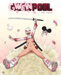 1girls female female_only gwen_poole gwenpool katana marvel marvel_comics masked masked_female oca ripped_clothing solo solo_female solo_focus sword weapon