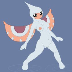 antennae anthro areola arthropod black_eyes breasts erect_nipples female hi_res insects looking_at_viewer masquerain navel nintendo nipples nude pokemon pokemon_rse posexe presenting pussy simple_background solo standing video_games water white_skin