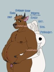 absurd_res anthro belly big_belly bovid bovine cattle duo general_mills hi_res impregnation lucienthekixxer male male/male mammal mascot pillsbury poppin'_fresh pregnant pregnant_anthro pregnant_male sex