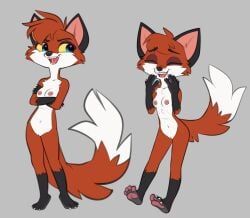 2024 anthro blue_eyes breasts canid canine closed_eyes cute_pose female fox genitals hi_res mammal paws pussy red_fox siroc slim solo standing tail true_fox yellow_sclera