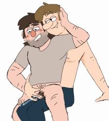 2boys blush blush_lines brown_hair cuntboy cuntboy/cuntboy fiddleford_mcgucket fingering gay gay_sex gravity_falls half_lidded_eyes intersex orgasm pussy self_upload shirt_off simple_shading squirting stanley_pines